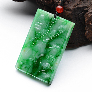 (超值推荐)糯冰种翠色松竹双喜挂件