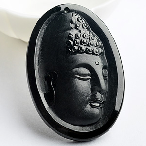 糯冰种墨翠释迦牟尼挂件