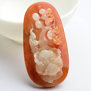 糯冰种红黄翡花开富贵挂件