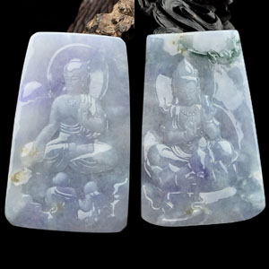 糯冰种紫罗兰飘花佛禅挂件(一对)