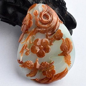 糯冰种红黄翡喜上眉梢挂件