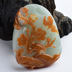 糯冰种红黄翡喜上眉俏挂件