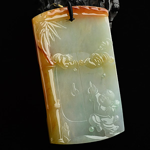 糯冰种晴水红黄翡福临门挂件