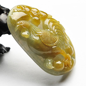 (超值推荐)糯冰种褐黄翡官上加官挂件