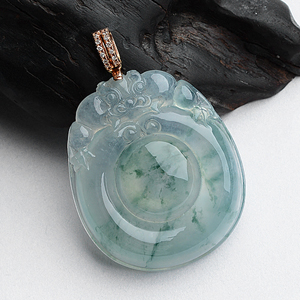 (超值推荐)冰种飘花福在眼前挂件（金扣）