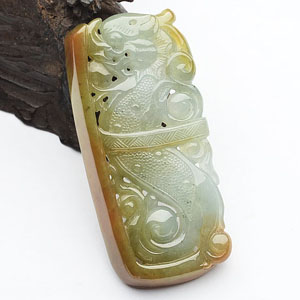 (超值推荐)糯冰种褐黄翡仿古龙挂件