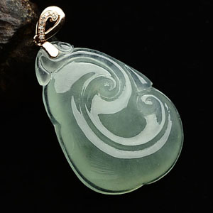 (超值推荐)冰种绿晴水镶玫瑰金钻石金扣如意挂件