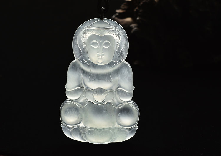 冰玻种淡晴水观音挂件