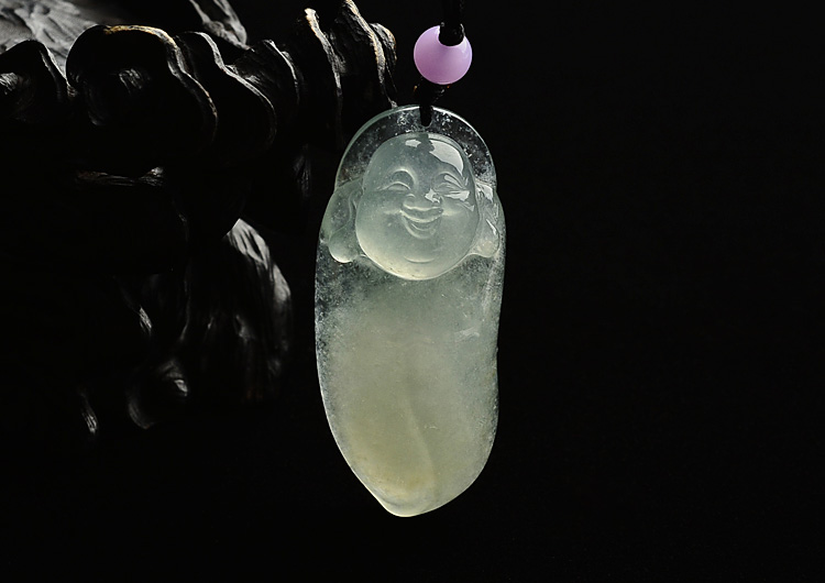 (超值推荐)冰玻种晴水淡黄翡玉佛挂件