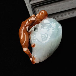 (超值推荐)糯冰种晴水褐红翡莲蓬青蛙挂件