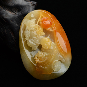 糯冰种红黄翡点灯进财挂件