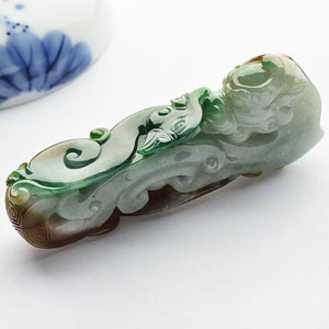 糯冰种黄加绿龙凤呈祥龙钩挂件