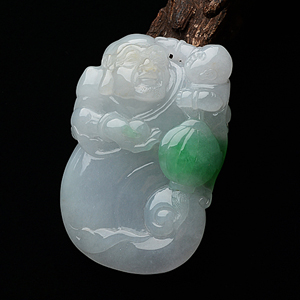 糯冰种晴水飘翠儿孙满堂挂件