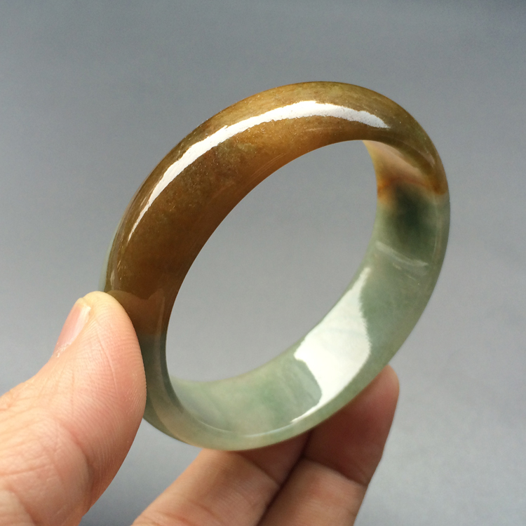 糯冰种褐黄翡贵妃镯（54.5mm-48.1mm）