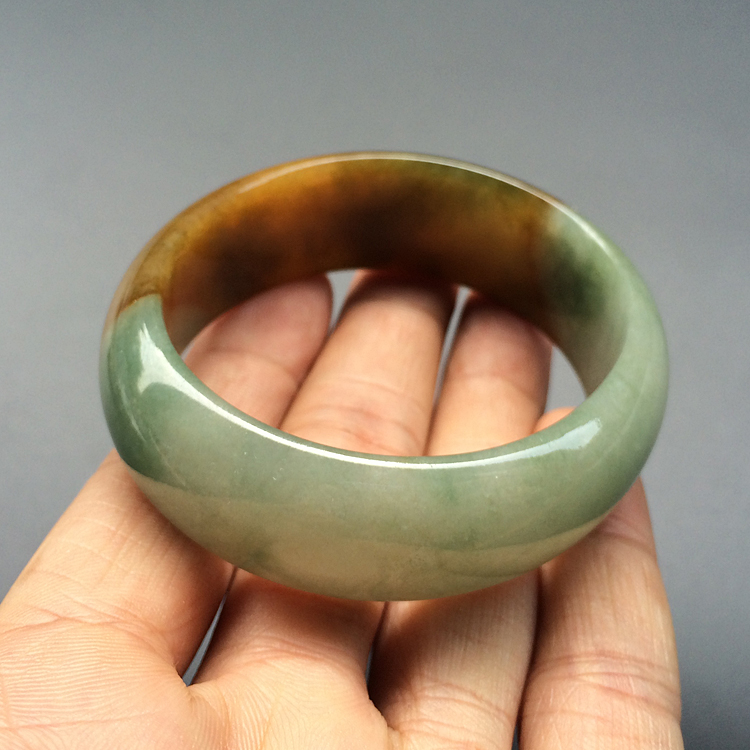 糯冰种褐黄翡贵妃镯（54.5mm-48.1mm）