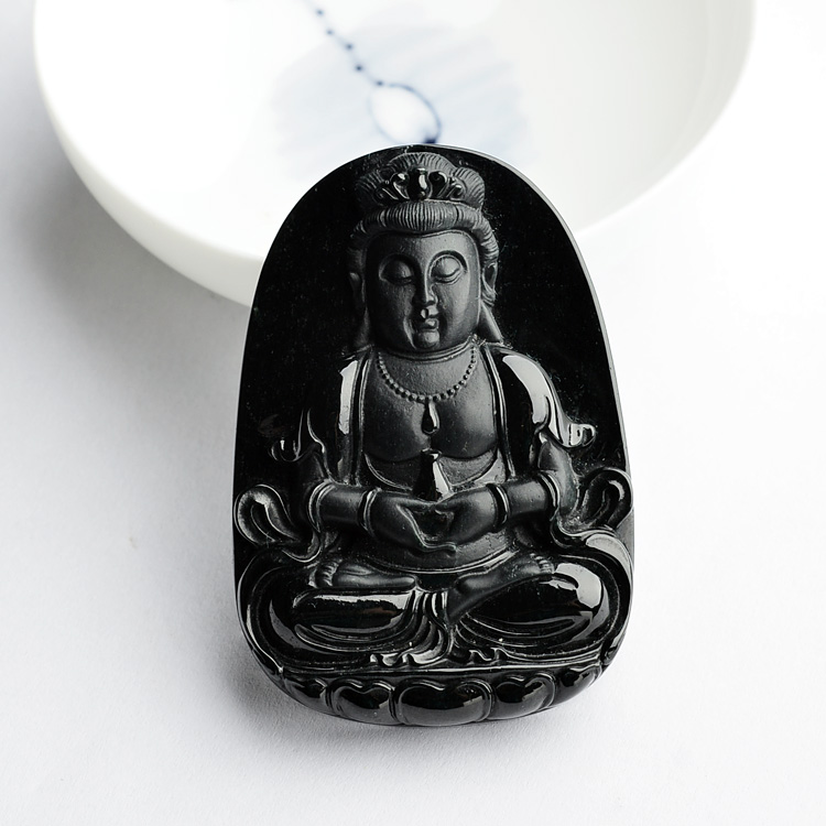 细糯种墨翠观音挂件