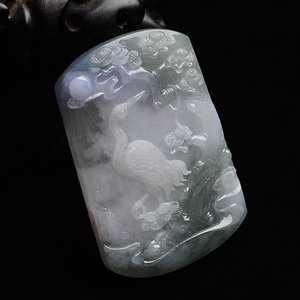 (超值推荐)糯冰种淡紫罗兰松鹤延年挂件