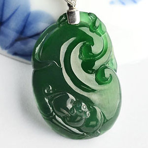 冰种浓阳绿如意寿挂件