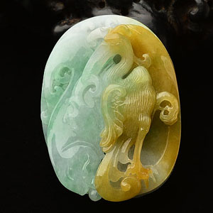 糯冰种黄加绿一路连科挂件