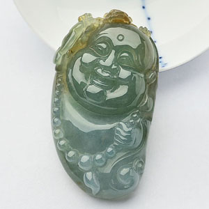 糯冰种晴水褐黄翡纳福挂件