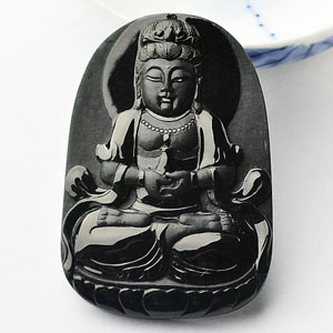 冰种墨翠观音挂件