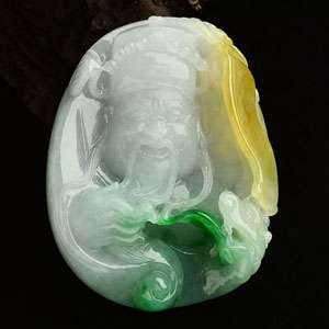 (超值推荐)糯冰种黄加绿财神挂件