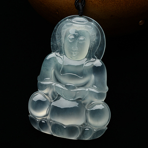 冰玻种淡晴水起莹光观音挂件