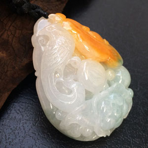 糯冰种黄翡略飘花鸟语花香挂件