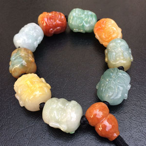 糯冰种三彩罗汉头手链