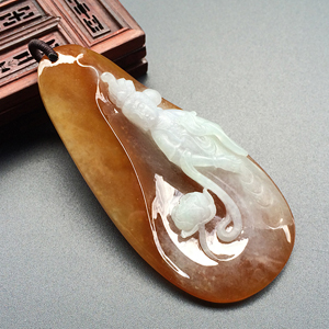 (超值推荐)糯冰种褐黄翡莲花观音挂件