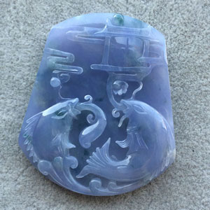 (超值推荐)糯冰种紫罗兰略飘花鱼跃龙门挂件