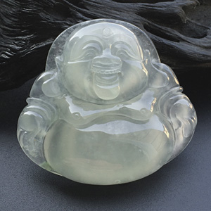 冰种略飘花玉佛挂件