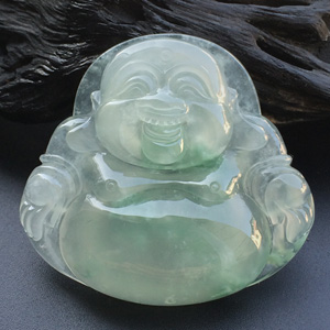 冰种飘花玉佛挂件