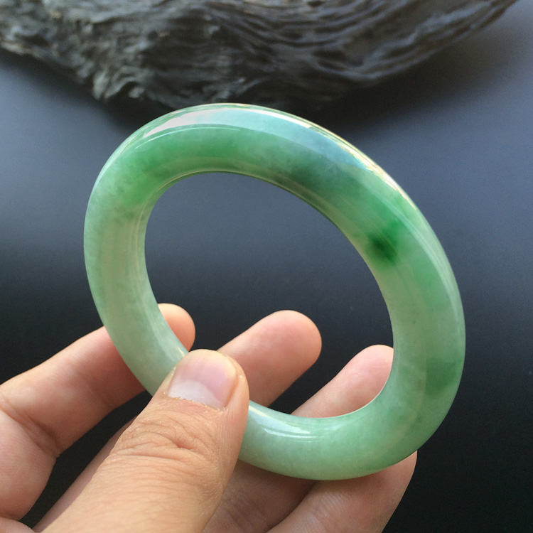 糯冰种飘翠圆条手镯（51.3mm）