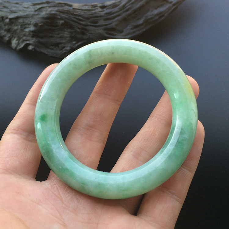 糯冰种飘翠圆条手镯（51.3mm）