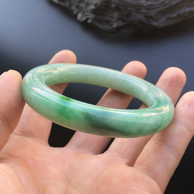 糯冰种飘翠圆条手镯（51.3mm）