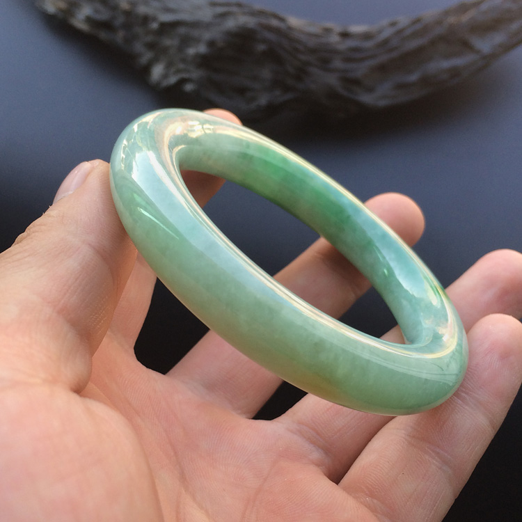 糯冰种飘翠圆条手镯（51.3mm）