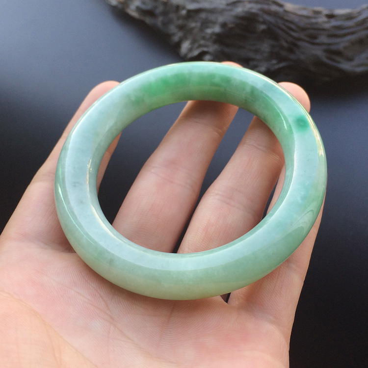 糯冰种飘翠圆条手镯（51.3mm）