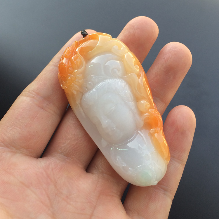 糯冰种红黄翡龙凤观音挂件
