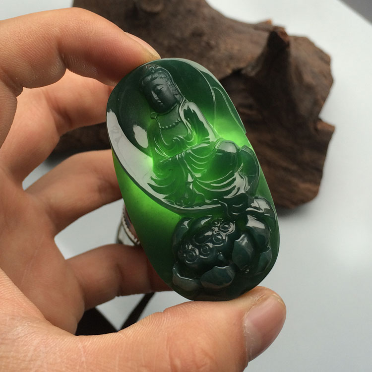 (超值推荐)冰种蓝水莲花观音挂件