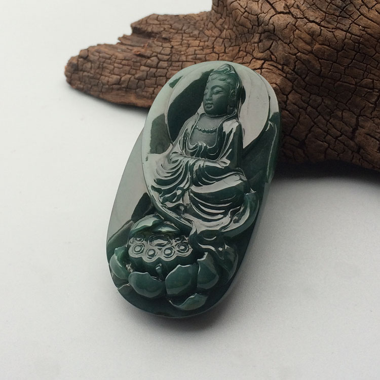 (超值推荐)冰种蓝水莲花观音挂件