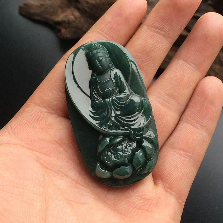 (超值推荐)冰种蓝水莲花观音挂件