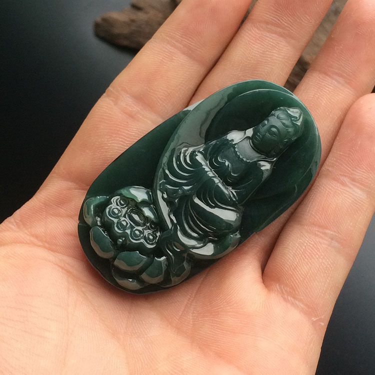 (超值推荐)冰种蓝水莲花观音挂件