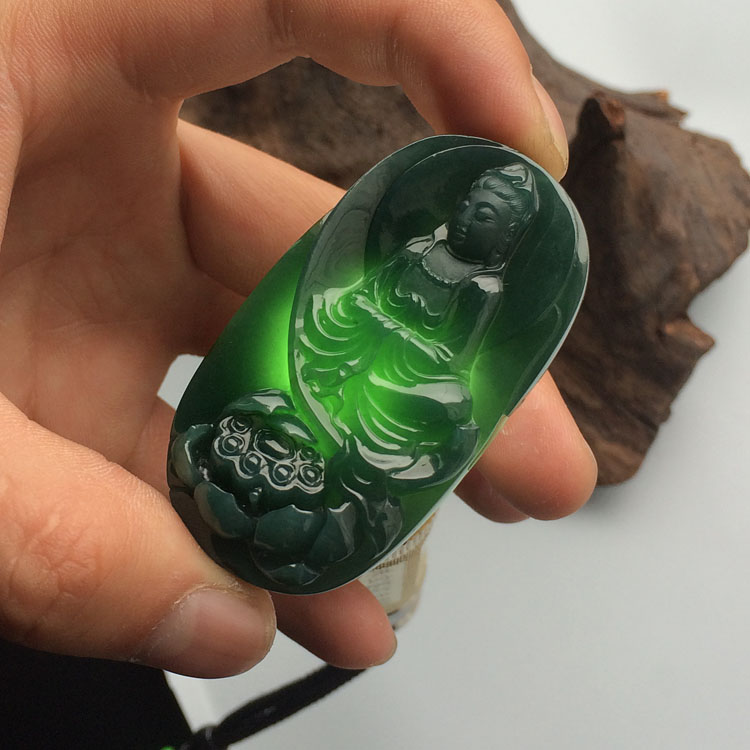 (超值推荐)冰种蓝水莲花观音挂件