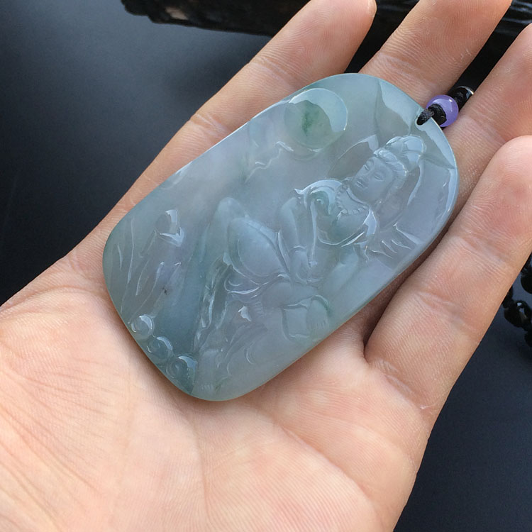 冰种飘花水月观音挂件