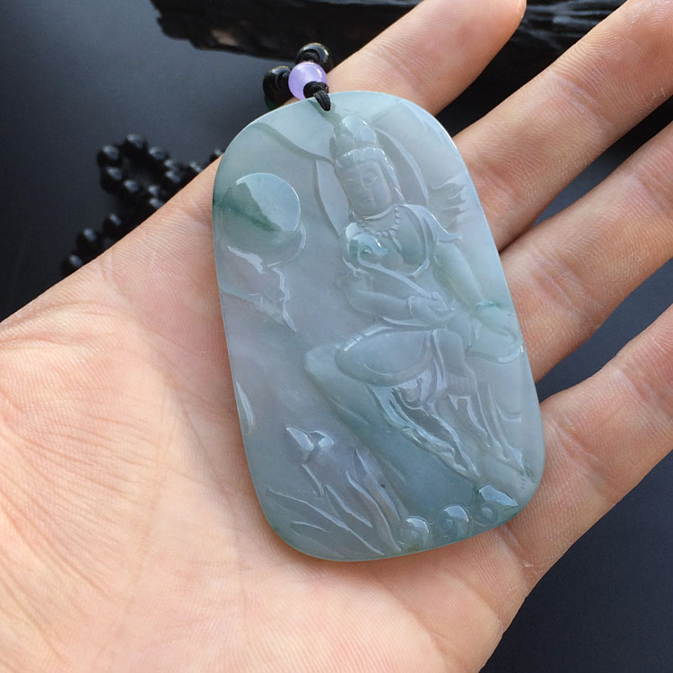 冰种飘花水月观音挂件