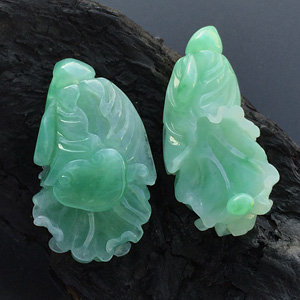 糯冰种绿晴水白菜挂件（一对）