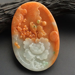 糯冰种红黄翡花开富贵挂件