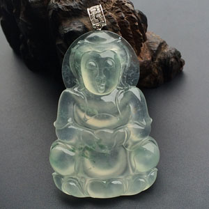 冰玻种飘花观音挂件