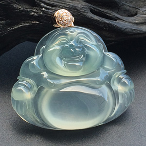 (超值推荐)冰玻种晴水玉佛挂件（金扣）
